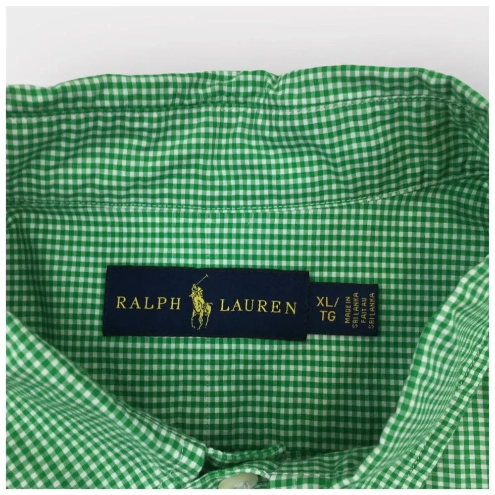 Ralph‎ Lauren Shirt Mens Size XL Green Tablecloth Oxford Classic Fit Cotton Pony